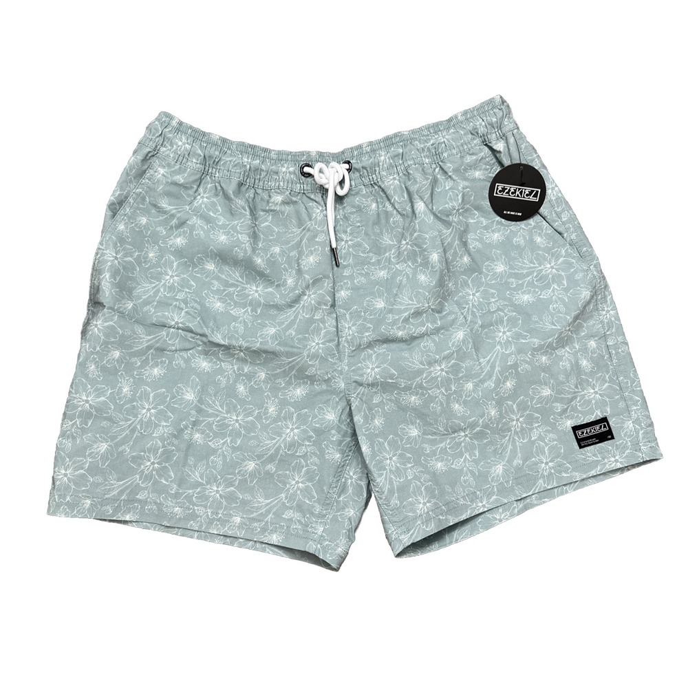 Ezekiel Swim Trucks Men 34 Rogue Floral Print Men Swim Short Trunks Blue Green